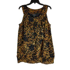 Lane Bryant Animal Print Ruffle Chest Sleeveless Blouse Tank Elastic Hem Size 18